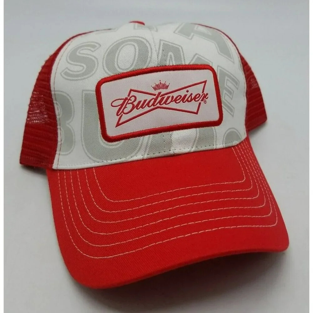 Budweiser "Grab Some Buds" Beer Red White Mesh Trucker Hat Brand New Unworn OSFA